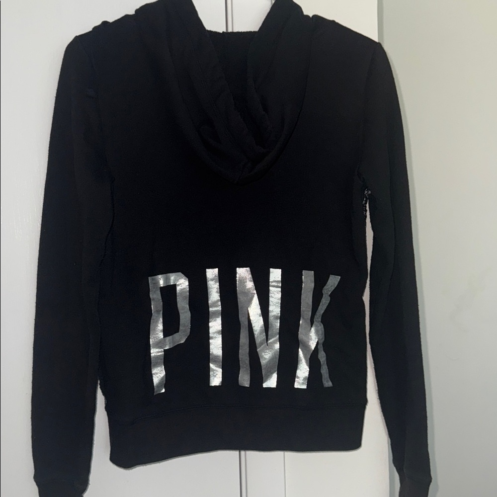 PINK Victoria’s Secret Black Hoodie with Silver Sequins - Picture 3 of 4